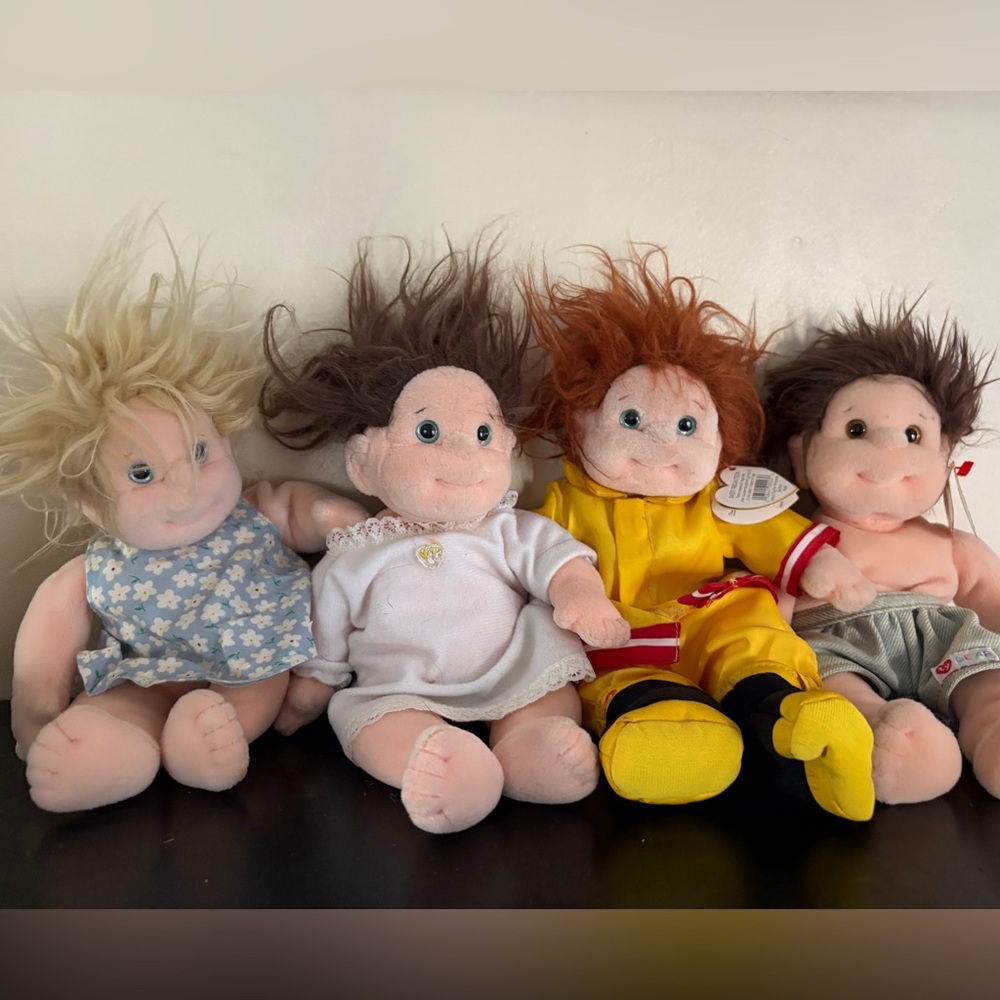 TY Beanie kids; set of 4; vintage fabric plush dolls.
